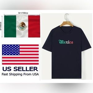 XL Black Mexico Short Sleeve Shirt Comfortable 3x5 Mexican Colorful Flag Combo‎